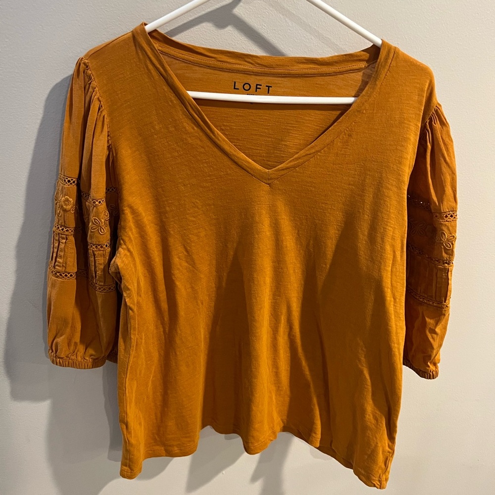 Loft golden mustard top with bell sleeves